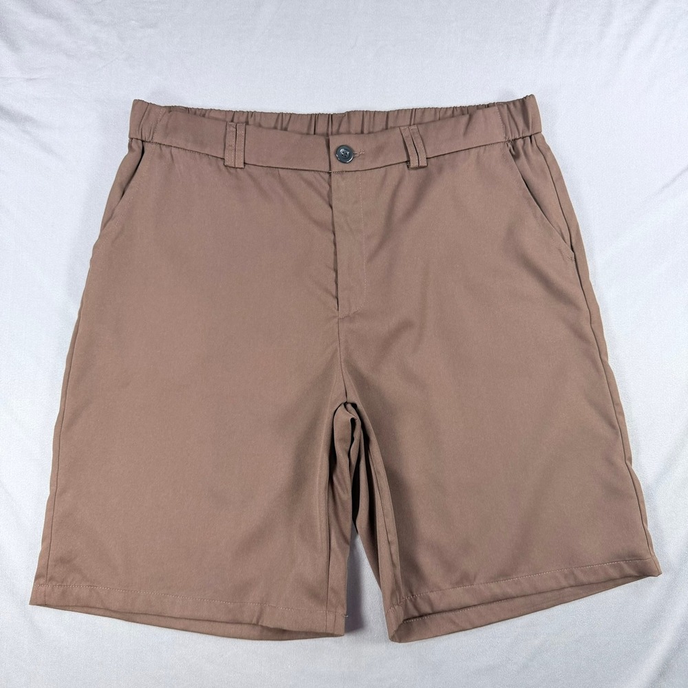 Unbranded‎ Mens Large Brown Polyester Chino Shorts Elastic Waist Casual Golf